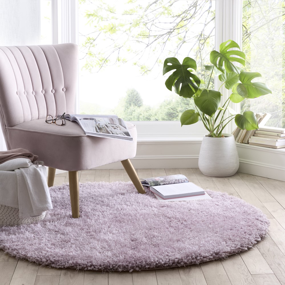 Chicago Circle Shaggy Plain Modern Rugs in Soft Lilac